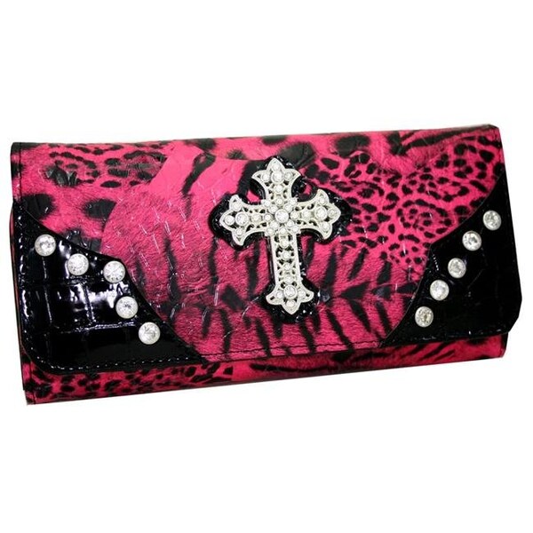 Gold Rush Gold Rush WC99-RD & LP Western Rhinestone Cross Accent Wallet - Red & Leopard WC99-RD/LP - main